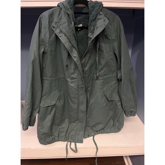 Garnet Hill Green Sherpa Lined 2-in-1 Parka Coat Women’s 14 Utility Chore Barn - Picture 6 of 11